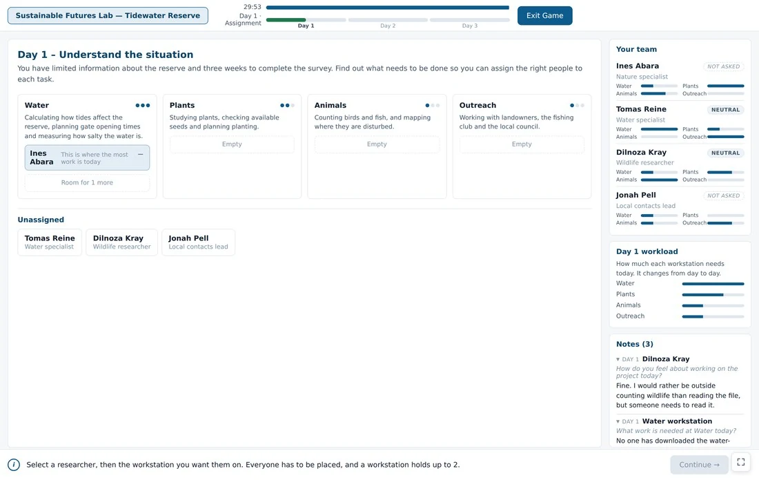 Sustainable Future Lab interface