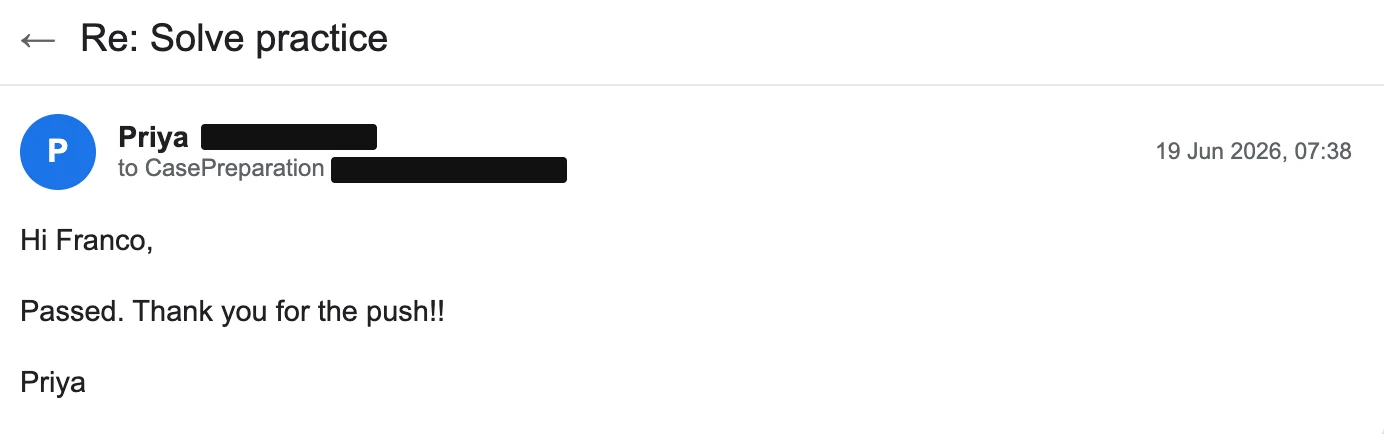 Priya, Mobile email. Assessment result