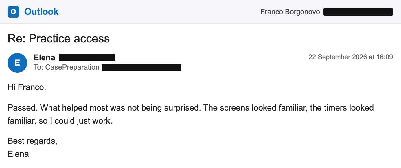 Elena, Outlook. Familiarity with screens and terms