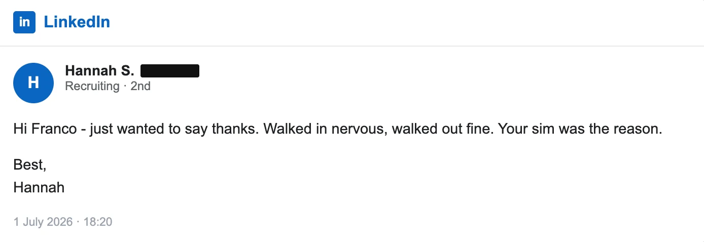 Hannah, LinkedIn. Confidence on assessment day