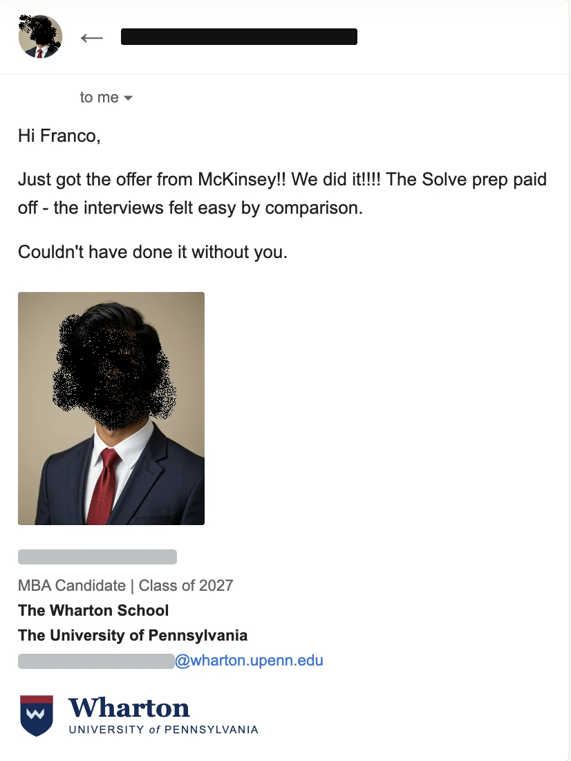 Anonymous, Email with photo. McKinsey offer
