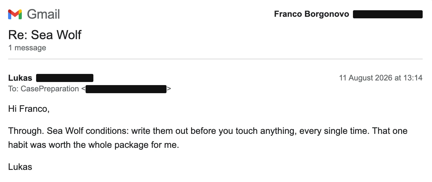 Lukas, Gmail. Checking Sea Wolf conditions