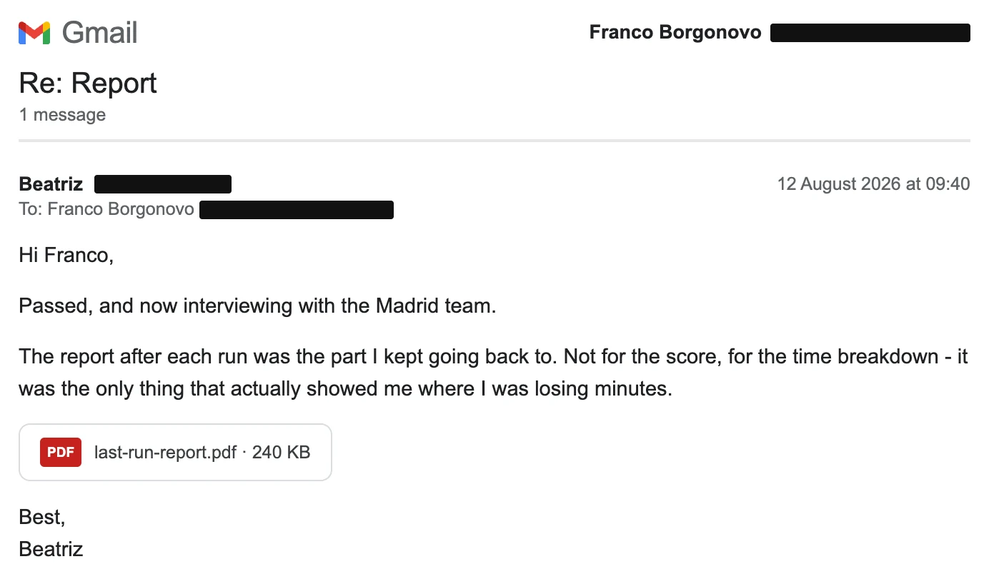 Beatriz, Gmail. Interview invitation from Madrid